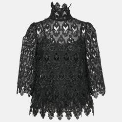 Pre Owned Dolce & Gabbana Black Lace Bell Sleeve Top XS