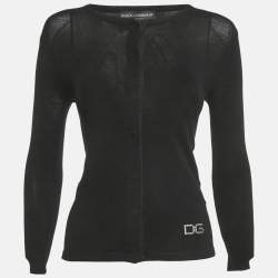 Dolce & Gabbana Black Jersey Logo Stud Detail Cardigan S 