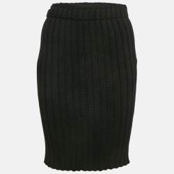 Dolce & Gabbana Black Virgin Wool Rib Knit Knee-Length Skirt S