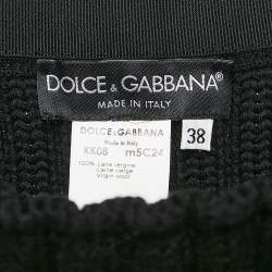 Dolce & Gabbana Black Virgin Wool Rib Knit Knee-Length Skirt S
