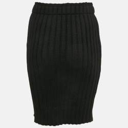 Dolce & Gabbana Black Virgin Wool Rib Knit Knee-Length Skirt S