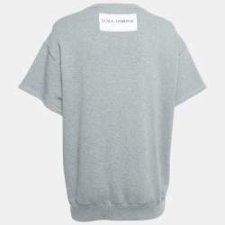 Pre Owned Dolce & Gabbana Grey Cotton Sequin Detail T-Shirt M