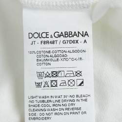 Pre Owned Dolce & Gabbana White Printed Cotton Knit Tie-Up Top M
