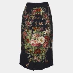 Pre Owned Dolce & Gabbana Dark Grey Floral Print Crepe Sheath Skirt L