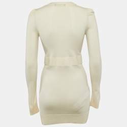 Pre Owned Dolce & Gabbana Cream Knit Bead Button Detail Cardigan XS
