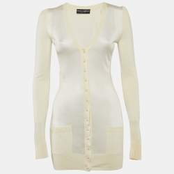 Pre Owned Dolce & Gabbana Cream Knit Bead Button Detail Cardigan XS