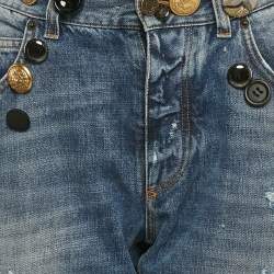 Pre Owned Dolce & Gabbana Blue Distressed Denim Button Detail Denim Jeans M Waist 31"