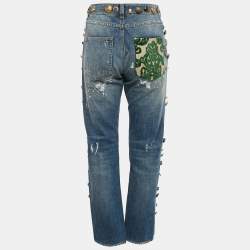 Pre Owned Dolce & Gabbana Blue Distressed Denim Button Detail Denim Jeans M Waist 31"