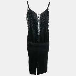 Pre Owned Dolce & Gabbana Black Silk Blend Satin Lace-Up Detail Corset Dress S