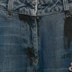 Pre Owned Dolce & Gabbana Blue Denim Safety Pin Detail Jeans M Waist 28"