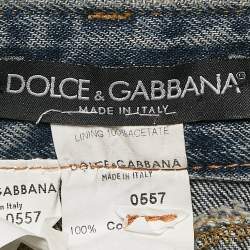 Pre Owned Dolce & Gabbana Blue Denim Safety Pin Detail Jeans M Waist 28"