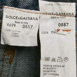 Pre Owned Dolce & Gabbana Blue Denim Safety Pin Detail Jeans M Waist 28"