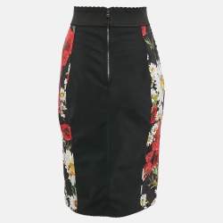Pre Owned Dolce & Gabbana Black/Multicolor Floral Print Jacquard Pencil Skirt M