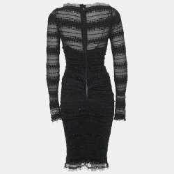Pre Owned Dolce & Gabbana Black Sequin Tulle Ruched Midi Dress M