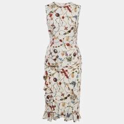 Dolce & Gabbana White Jewel Print Crepe Ruffled Skirt and Top Set S