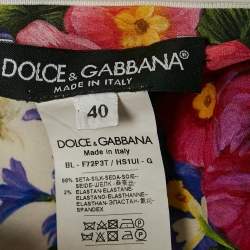 Pre Owned Dolce & Gabbana White Floral Print Silk Ruffled Top S