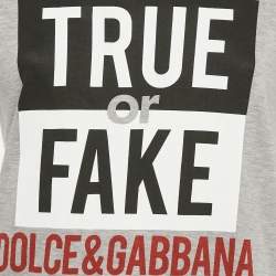 Pre Owned Dolce & Gabbana Grey Fake or Real Print Jersey T-Shirt XS