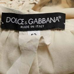 Pre Owned Dolce & Gabbana Beige Floral Print Lace Trim Cotton Blend Mini Dress S
