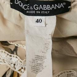 Pre Owned Dolce & Gabbana Beige Floral Print Lace Trim Cotton Blend Mini Dress S