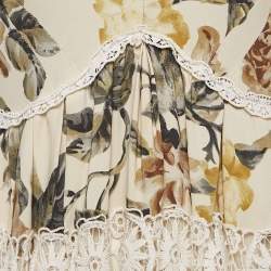 Pre Owned Dolce & Gabbana Beige Floral Print Lace Trim Cotton Blend Mini Dress S