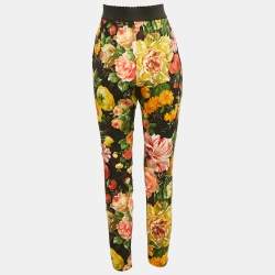 Dolce & Gabbana Black Floral Crepe Trousers M