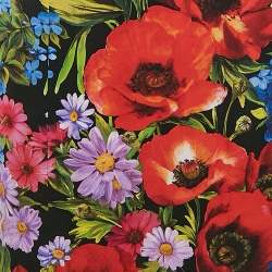 Pre Owned Dolce & Gabbana Black/Red Floral Print Silk Flared Midi Skirt M