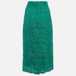 Pre Owned Dolce & Gabbana Green Lace Pencil Midi Skirt M