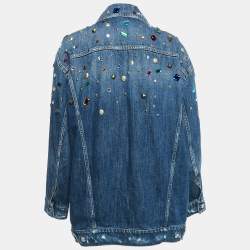 Pre Owned Dolce & Gabbana Blue Rhinestone Detail Denim Button Front Jacket S