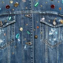 Pre Owned Dolce & Gabbana Blue Rhinestone Detail Denim Button Front Jacket S