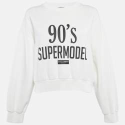 Pre Owned Dolce & Gabbana White Printed Cotton Crop Sweatshirt XS