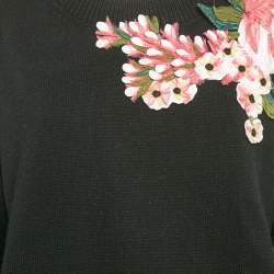 Pre Owned Dolce & Gabbana Black Floral Applique Wool Sweater M