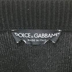 Pre Owned Dolce & Gabbana Black Floral Applique Wool Sweater M