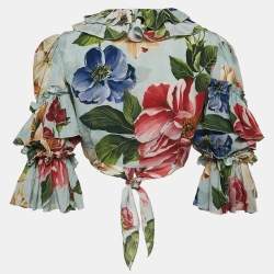 Pre Owned Dolce & Gabbana Multicolor Floral Print Ruffled Tie-Up Detail Crop Shirt S
