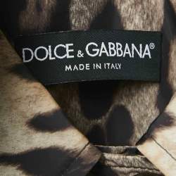 Dolce & Gabbana Brown/Beige Leopard Print Synthetic Button Front Long Coat M