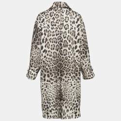 Dolce & Gabbana Brown/Beige Leopard Print Synthetic Button Front Long Coat M
