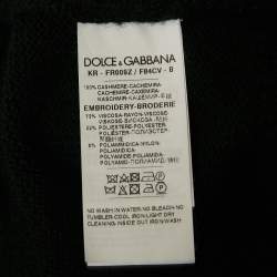 Dolce & Gabbana Black Floral Embroidered Cashmere Button Detail Sweater M