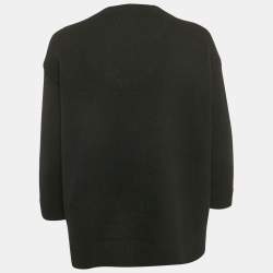 Dolce & Gabbana Black Floral Embroidered Cashmere Button Detail Sweater M