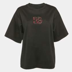 Pre Owned Dolce & Gabbana Black Logo Embellished Jersey T-Shirt M