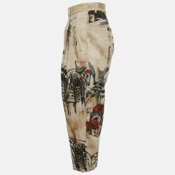 Pre Owned Dolce & Gabbana Beige Printed Linen Pleated Trousers XL