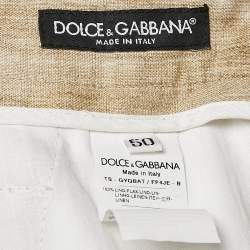 Pre Owned Dolce & Gabbana Beige Printed Linen Pleated Trousers XL