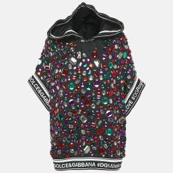 Dolce & Gabbana Black Crystal Embellished Short Sleeve Hooded Sweatshirt S