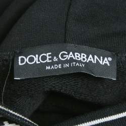 Pre Owned Dolce & Gabbana Black Crystal Embellished Short Sleeve Hooded Sweatshirt S