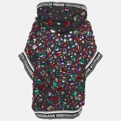 Pre Owned Dolce & Gabbana Black Crystal Embellished Short Sleeve Hooded Sweatshirt S