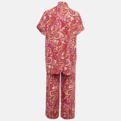 Pre Owned Dolce & Gabbana Pink Floral Print Silk Shirt and Trousers Set S