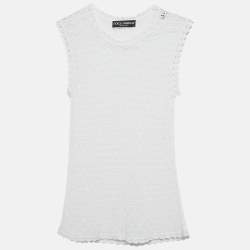 مملوكة مسبقًا توب دولتشي أند غابانا شفاف بدون أكمام بتصميم كروشيه أبيض مقاس صغير (سمول)