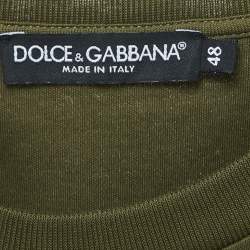 Pre Owned Dolce & Gabbana Olive Green Cotton Stud Embellishment Detail Crew Neck T-Shirt L