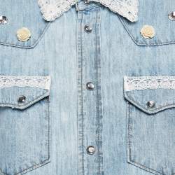 Pre Owned Dolce & Gabbana Blue Denim Stud and Trim Detail Cropped Jacket S