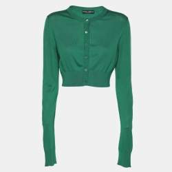 Pre Owned Dolce & Gabbana Green Silk Rib Knit Button Front Cropped Cardigan S