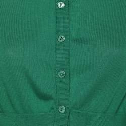 Pre Owned Dolce & Gabbana Green Silk Rib Knit Button Front Cropped Cardigan S