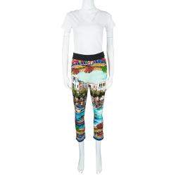 Pre Owned Dolce & Gabbana Mondello Print Elasticized Waist Silk Charmeuse Pants S